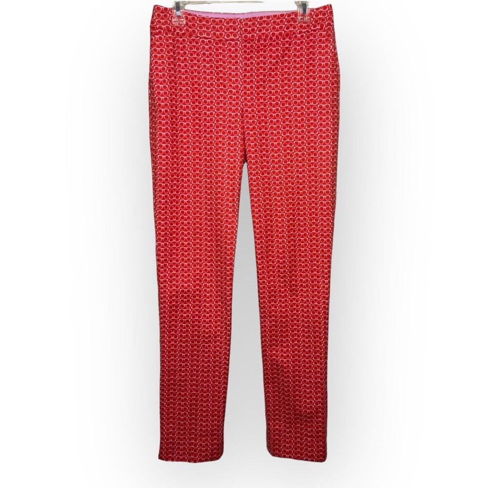 Boden Richmond Red Trousers with Glasses Motif Slim Straight Leg Pants Size 6L